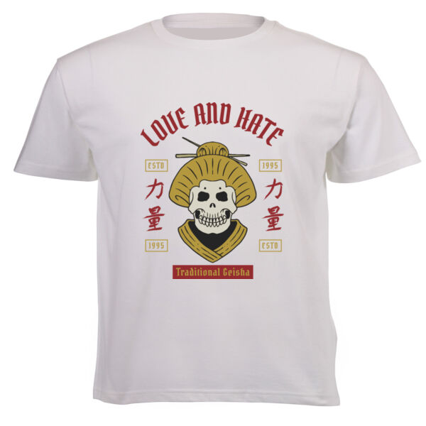 Geisha Skull Packed Graphic on Masculine T-shirt Thumbnail