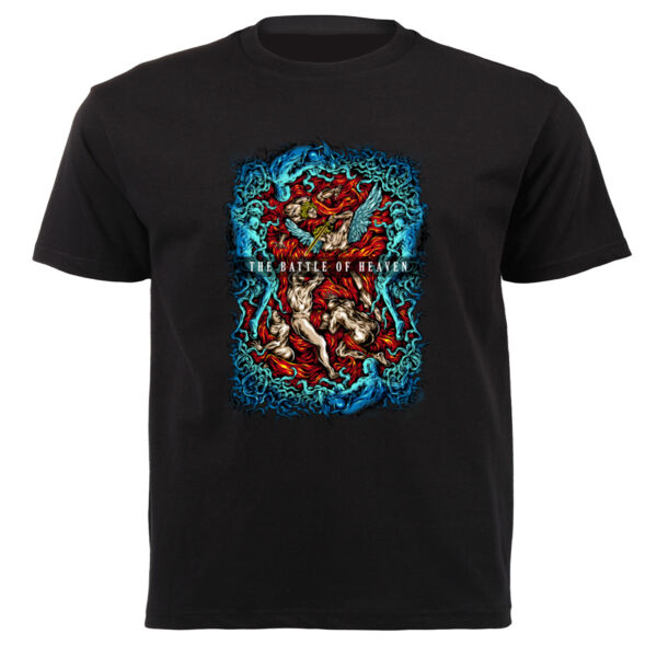 The Battle Of Heaven Packed Graphic on Masculine T-shirt Thumbnail