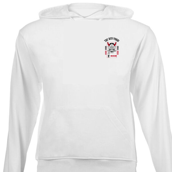 The Red Yokai Demon Scroll Header Graphic on Unisex Hoodie Thumbnail