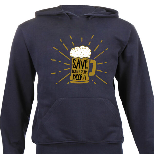 Save Water Drink Beer acked Graphic on Unisex Hoodie Thumbnail