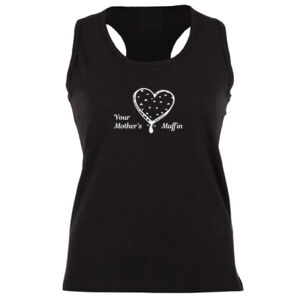 Your Mother’s Muffin Graphic on a Feminine Black Vest Thumbnail