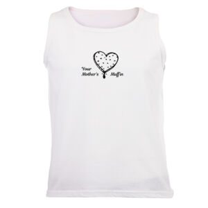 Your Mother’s Muffin Graphic on a Masculine White Vest  Thumbnail